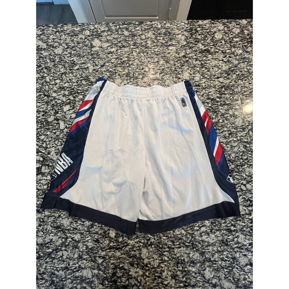 NBA Basketball Shorts Mens XL White Navy Blue Red Athletic Mesh Striped Logo